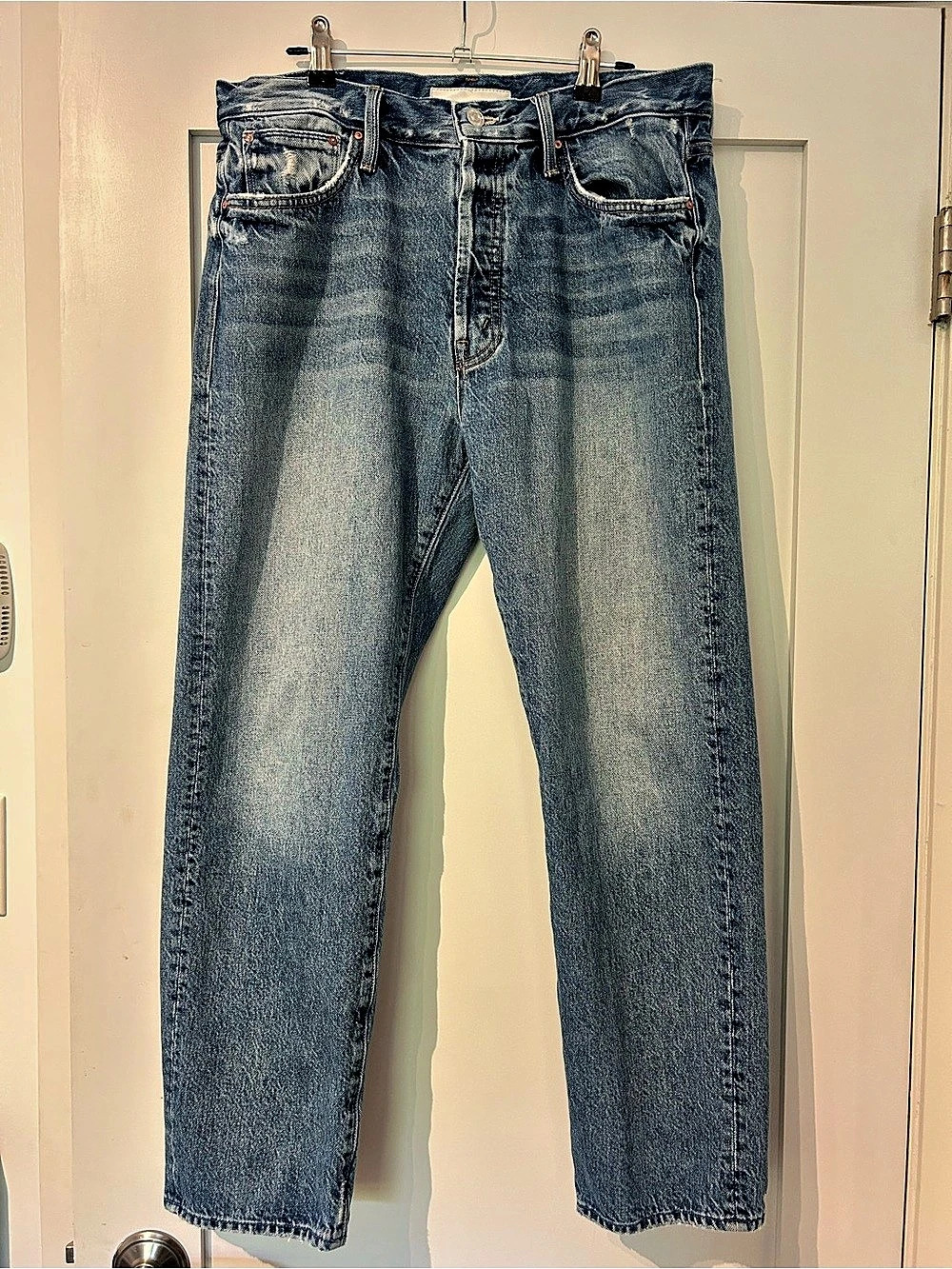 Mother High Waisted Hiker - Hover Straight Leg Jeans Blue